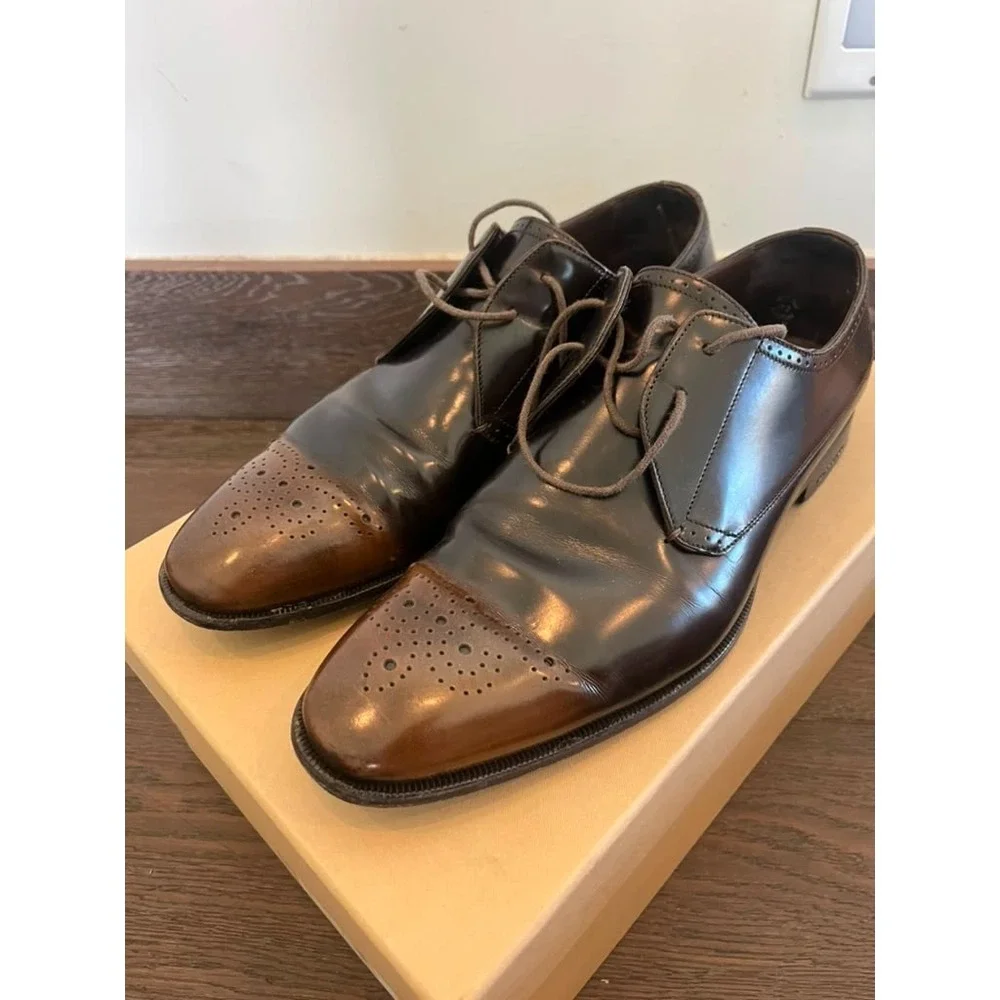 Burberry Cranbrook Derby Brown Leather Brogue Dress Shoes Men's EU 41 US 8 Italy